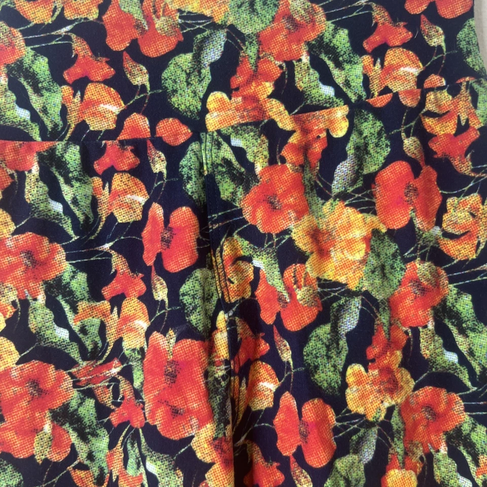 LuLaRoe Tween Leggings Flowers Blue & Orange Soft Stretch - Image 4 of 4