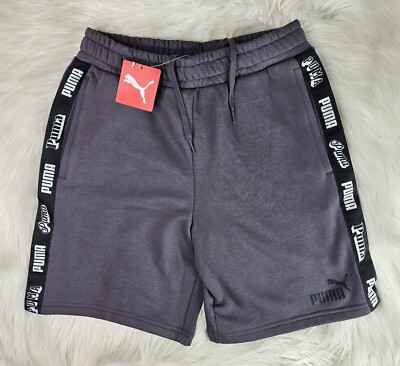 PUMA Boldface Men's Bottoms Drawstring Active Logo Sweat Dark Coal Shorts SZ(S) 