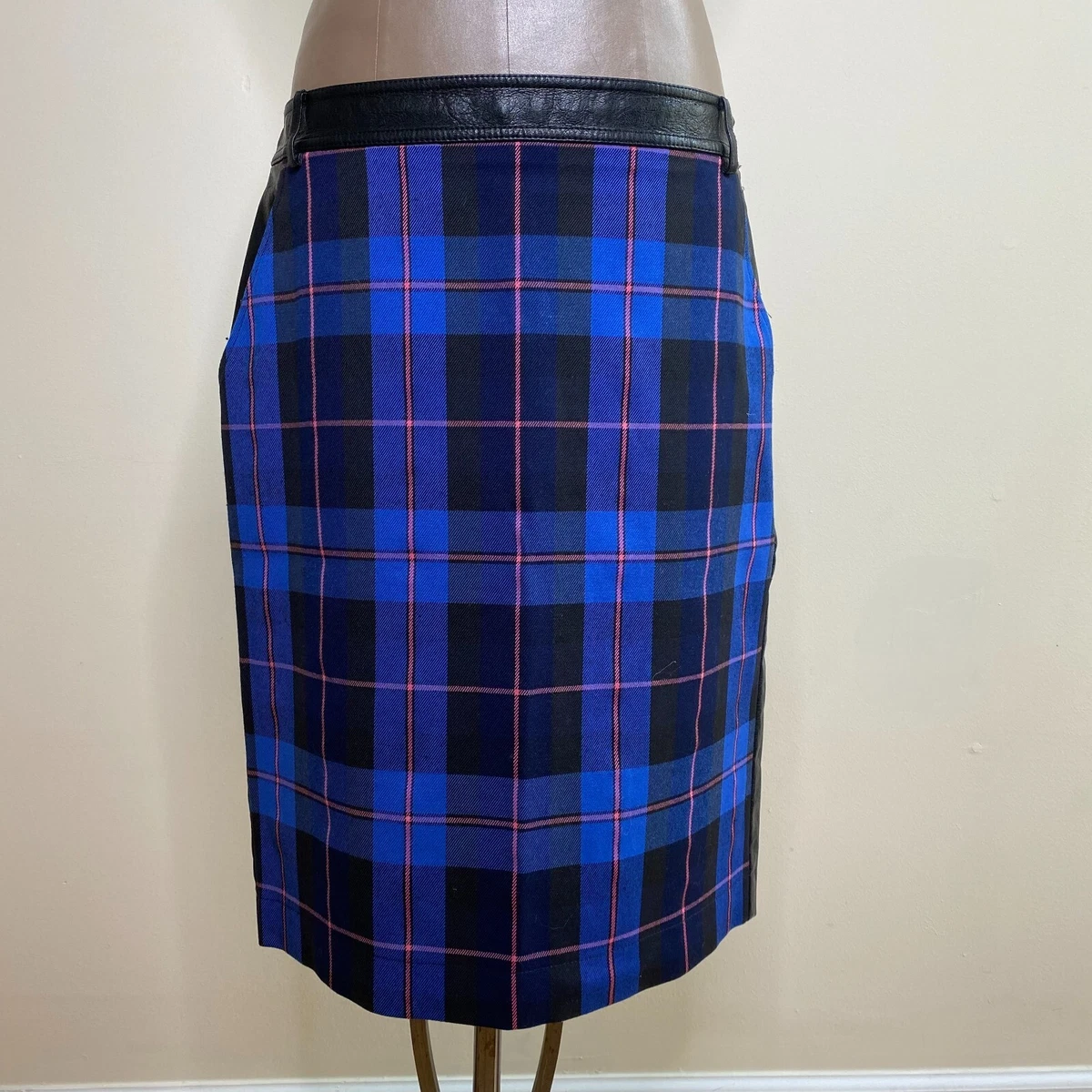 Moschino Boutique Fall Winter 2020 2021 Plaid Leather Mix Midi Skirt Size 12