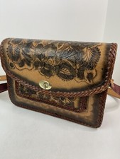 Vintage Hand Tooled Leather Purse Mexico Cowgirl Western Floral Roses Handbag