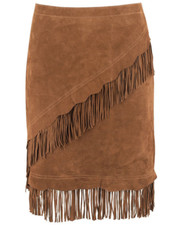Womens Tan Suede Leather Fringe Skirt Genuine Suede Size - XS S M L XL XXL  016