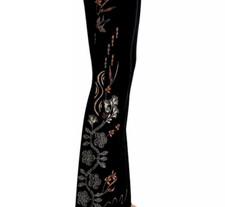 BNWT Johnny Was Stretch Velvet Baby Boot Cut Embroidery Leggings   Black XL 150