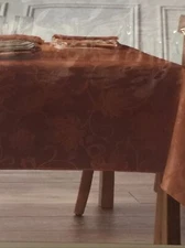 Bronze Autumn Fall Vine Maple Leaf  Damask Christmas Tablecloth  60 x144