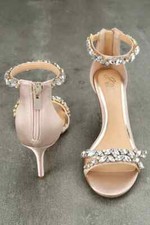 Jewel Badgley Mischka 7.5 Caroline Embellished Ankle-Strap Sandals Silver Heels