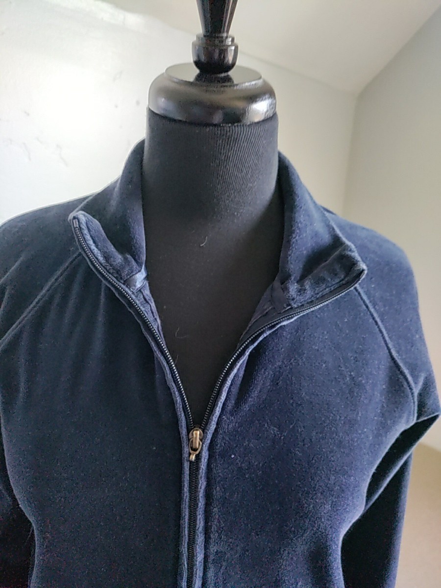 Y2K 90s NYL Navy Blue velour Leisure Sweat Track Suit Top Jacket