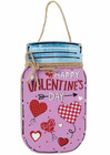 Valentine's Day Mason Jar Wall Plaque Country Hearts Jute Bow PInk Red Wood NEW