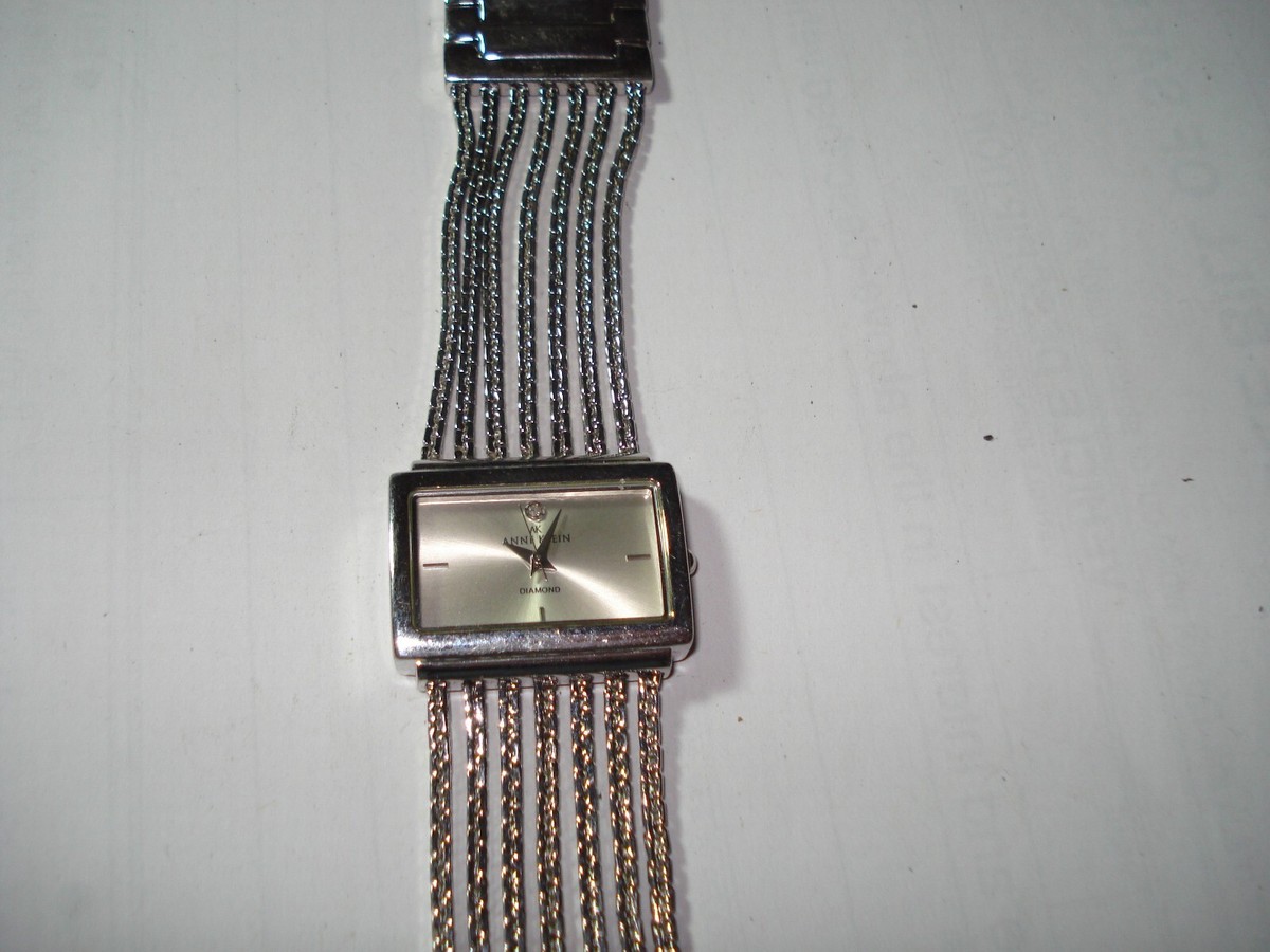 Ann Klein Steel Diamond rectangle watch Working Vintage Anne Klein Diamond Gold Tone Watch Woven  main image 4