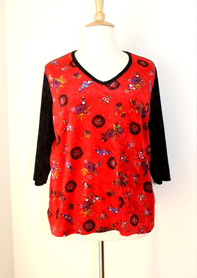 Whimsigoth TR BENTLEY Tunic Top Plus Sz. 2X   Black Red Multi Floral Velvet #03