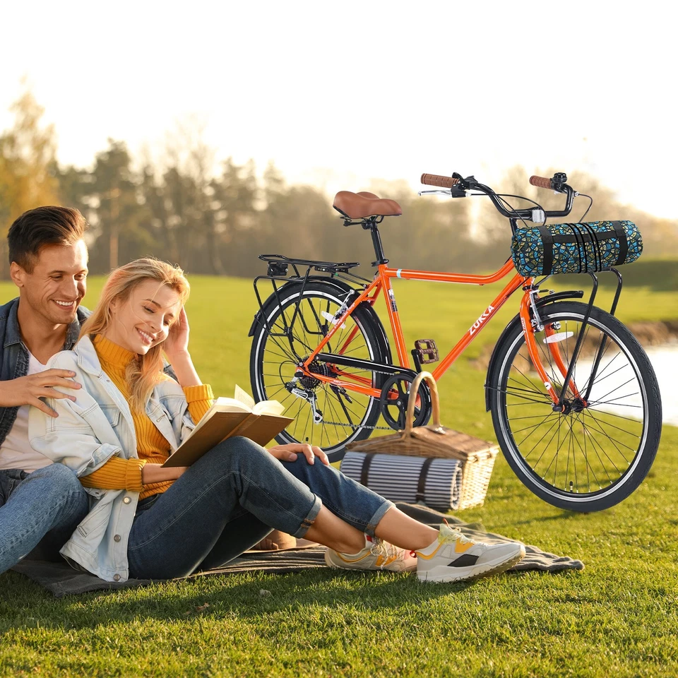 Bicicleta híbrida estilo vintage de 26 pulgadas para adultos bicicleta de cercanías de 7 velocidades Foto 4 de 4