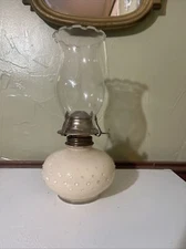 Vintage Lamplight Farms Hobnail Cream Off-White Glass Oil Lamp w/Wick Brass Fixt