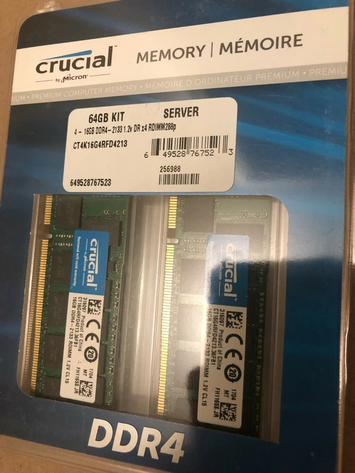 CRUCIAL 64GB (16GB*4) DDR4 2133 ECC REG PC4-17000 288-PIN SDRAM-CT2K32G4RFD4213  - Image 2 of 3