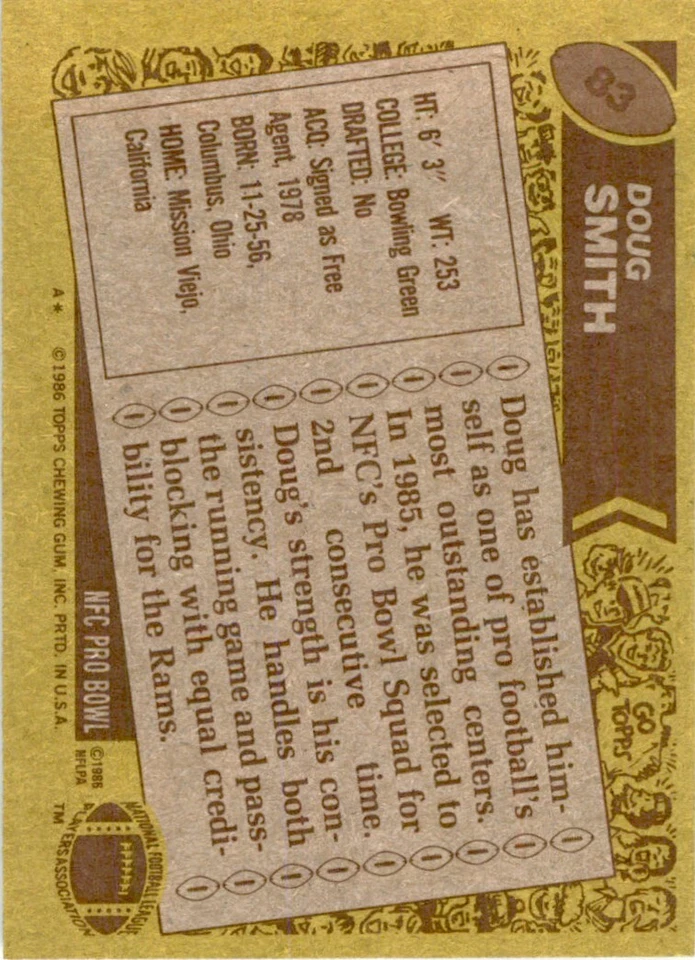 1986 TOPPS} DOUG SMITH LOS ANGELES RAMS #83 - Image 2 of 2