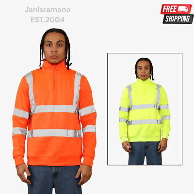 Herren Hi Vis Sweatshirt Viertelreißverschluss hohe Sichtbarkeit reflektierend Sicherheit Arbeit Pullover