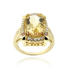 Natural Citrine Gemstone with Gold Plated 925 Sterling Silver Women's Ring 3694
