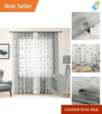 Durable Light Grey Floral Sheer Drapes 52" x 96" - Easy Care Window Treatment