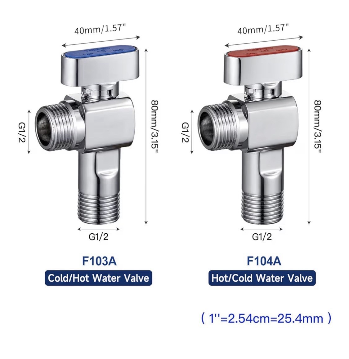 Hot/Cold Water Shut Off Valves 1/2inch Turn Angle Stop Valves Plumbing Fitting
