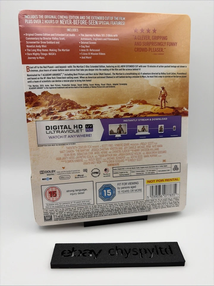 The Martian Extended Edition UK Blu Ray Steelbook Matt Damon V Rare NEW & SEALED - Image 2 of 4