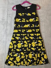 Michael Kors Yellow Floral black stripe sleeveless knit dress Size Small