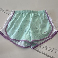 Nike Dri-FIT Girls Green/Purple/White Mesh Logo Shorts Elastic Waist Size L