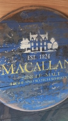 RECLAIMED MASSIV EICHE WHISKEY FASS DECKEL BEMALT MANCAVE DEKOR MACALLAN MALZ
