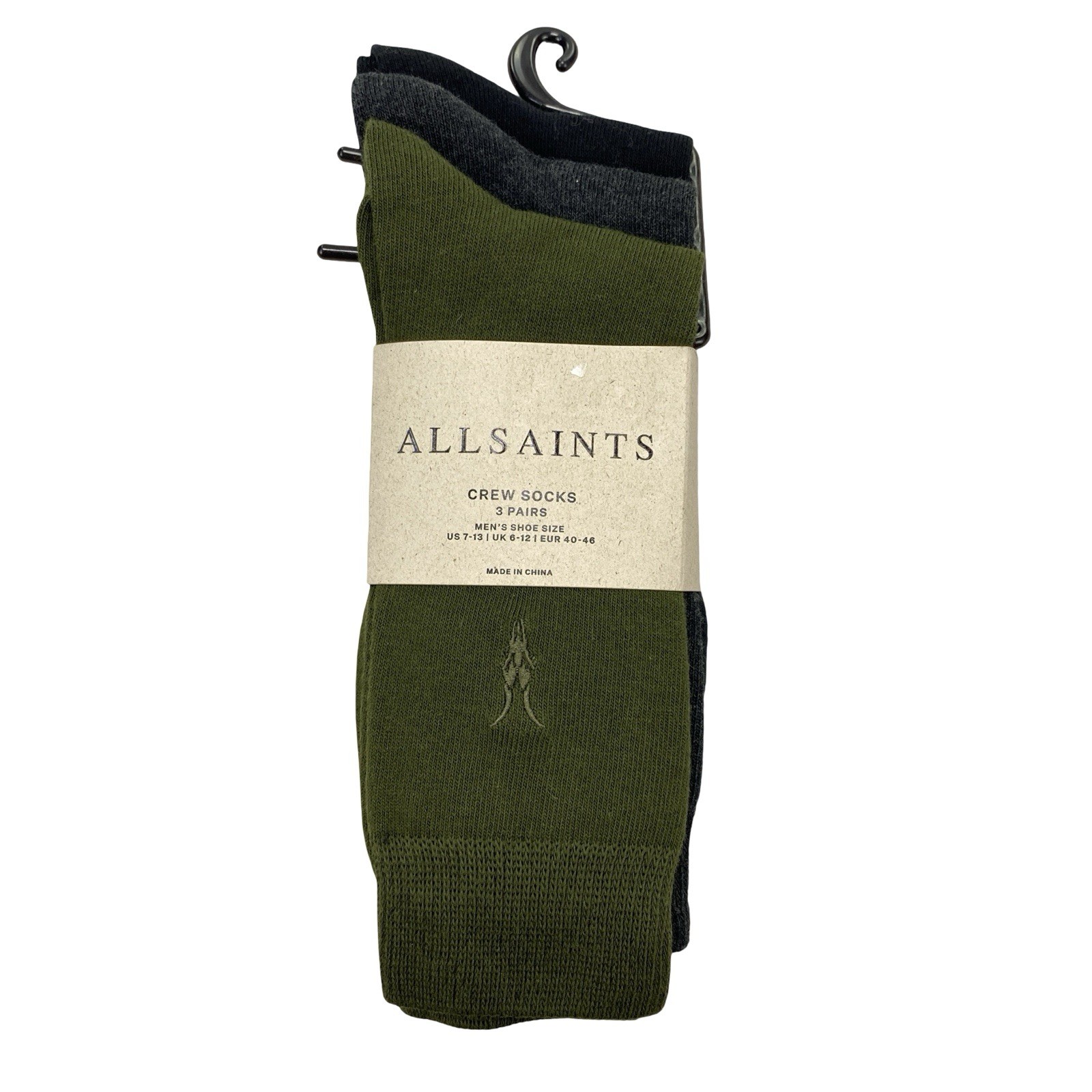 AllSaints 3-Pack Black Ramskull Embroidered Crew Socks Size Mens 7-13 4790₽