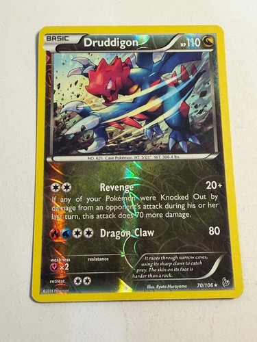Druddigon 70/106 Rare Flashfire Pokemon Reverse Holo Lightly Played