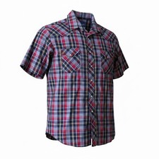 Vtg Wrangler Western Shirt Pearl Snap Short Sleeve Blue Red Yellow Men s Large
