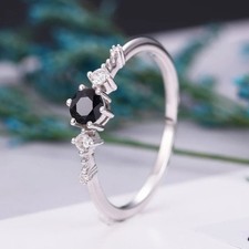 1Ct Round Black Diamond Solitaire Engagement Ring 14K White Gold Finish Size J-T