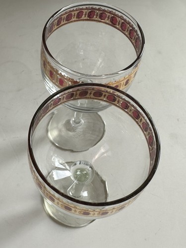Vtg 22KT Gold Wine Glasses Culver Valencia Cranberry Scroll Set 2 MCM - Picture 15 of 15