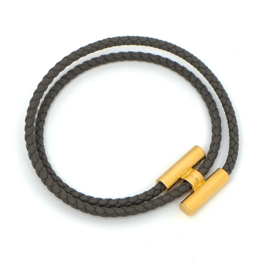 HERMES Tourni Tresse Bracelet 18cm Ethane Gold Leather MINT