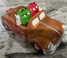 M&Ms Galerie Candy Dish Brown Roadster Ceramic Wood Panel Car 2002