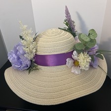 Ladies Wide Brim Kentucky Derby Hat Purple Floral Victorian Church Tea Party Hat
