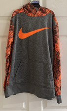 Nike Dri-Fit Youth Hoodie Boys Size XL Fleece lined Gray Orange Swoosh Geometric