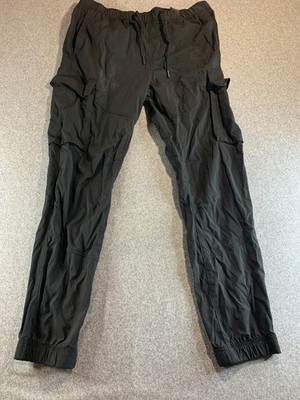 H&M Cargo Pants Mens Large Black Mesh Lined Slim Fit Drawstring Straight Leg Y2K