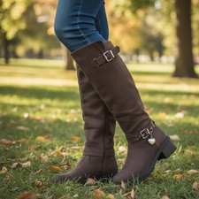 STILL CALZATURA DONNA STIVALE GAMBALE ALTO COMODO TACCO CAMOSCIO MODA CASUAL ...