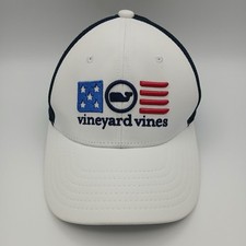 Vineyard Vines Youth Hat Cap Snapback White Blue Mesh American Flag Design Logo