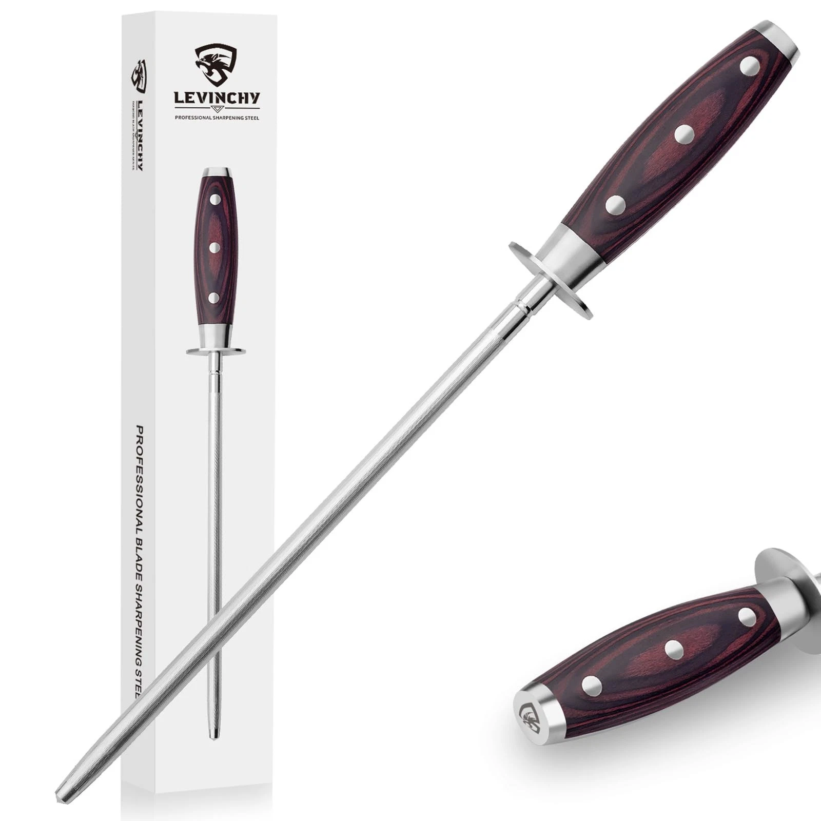 10 inch Honing Steel with Pakkawood Handle, Sharpener Rod, Professional Sharp...