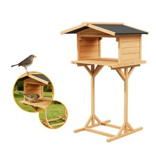 Wooden Bird House Large Wood Bird Feeder for Feeding Outside Garden Free Stand