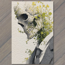 Art Print Skull Flowers Bloom Suit Beige Background Botanical Gothic Minimalist