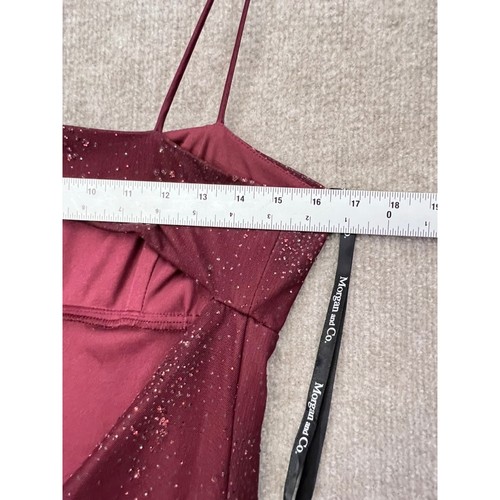 Morgan & Co. Formal Maxi Dress Sparkle Maroon Prom Evening Open Back - Picture 8 of 11