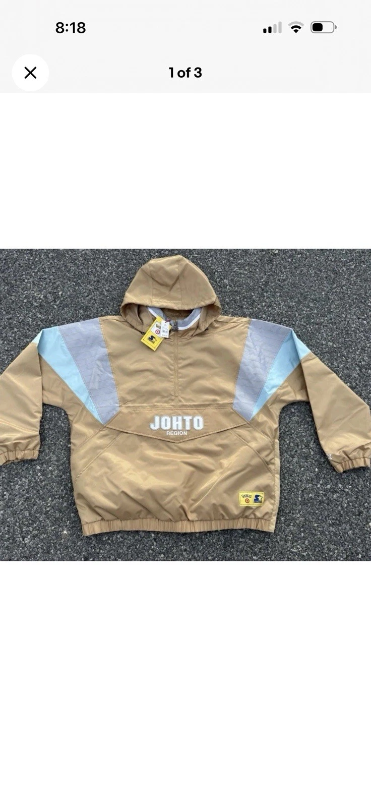 Pokemon x Target Starter Pullover Jacket Gold JOHTO Region Size LARGE Ships 6-10