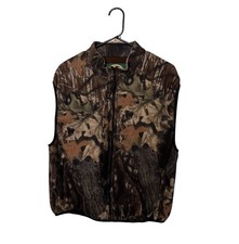 Vintage Cabelas Vest Mens Large Brown Camo Full Zip Fleece Hunting Made in USA