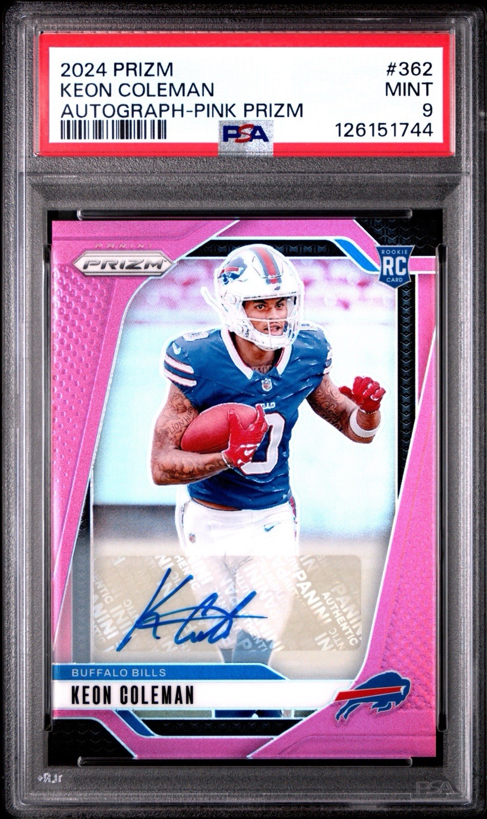 2024 Prizm Keon Coleman Autograph Pink Prizm Auto Rookie Card PSA 9 RC Bills