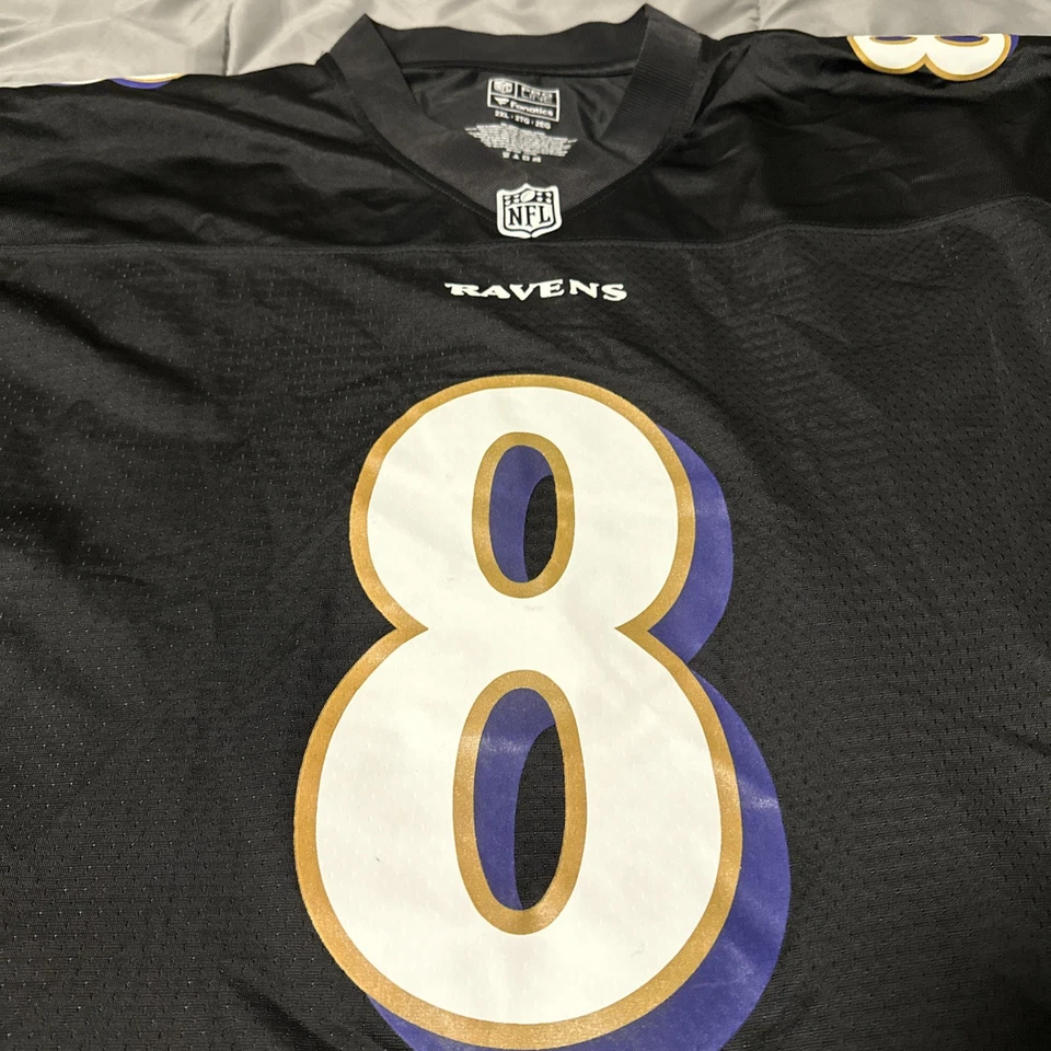 Camiseta deportiva negra de los Baltimore Ravens Lamar Jackson #8 de los fanáticos de la línea profesional de la NFL talla 2XL Foto 2 de 4