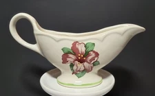 HOMER LAUGHLIN COMPANY USA MINI SMALL CERAMIC GRAVY BOAT PITCHER HIBISCUS FLOWER