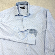 Bugatchi Shirt Mens Size M Blue Button Down Check Shimmer Shaped Fit