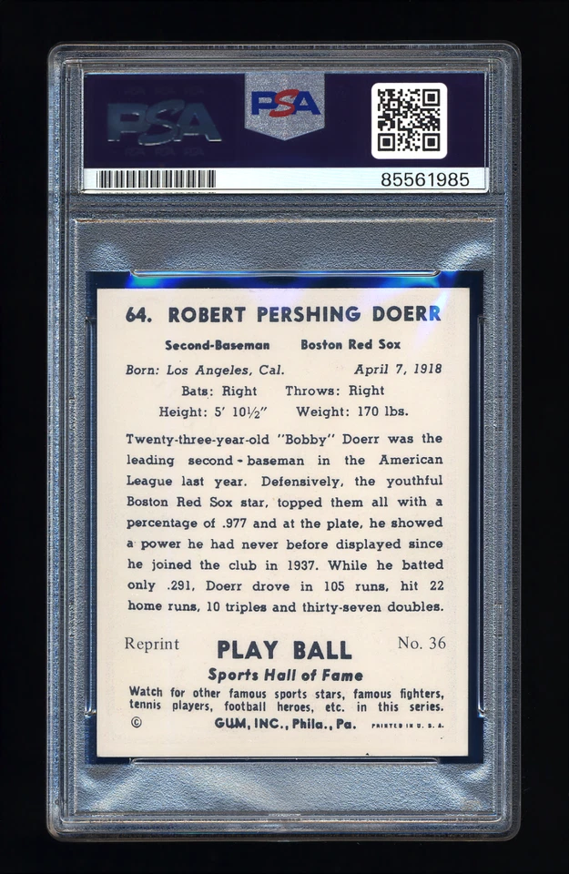 BOBBY DOERR SIGNED 1941 PLAY BALL REPRINT CARD PSA/DNA AUTOGRAPHED RED SOX - Image 2 of 2