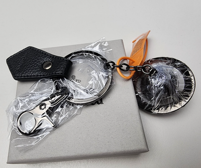 Vivienne Westwood Black 3D ORB GUNMETAL Key Ring Black Leather