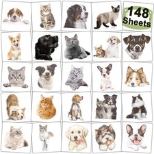 CHARLENT 148 Sheets Dog Cat Temporary Tattoos for Kids 3D Puppy kitten Tatt...