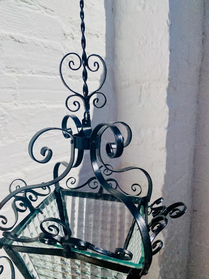 Antiga lanterna preta para varanda ferro forjado renascimento espanhol gótico medieval - Imagem 3 de 4